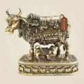 Divine Brass Kamdhenu Cow with Calf Statue 4" | Sacred Hindu Vedic Idol
