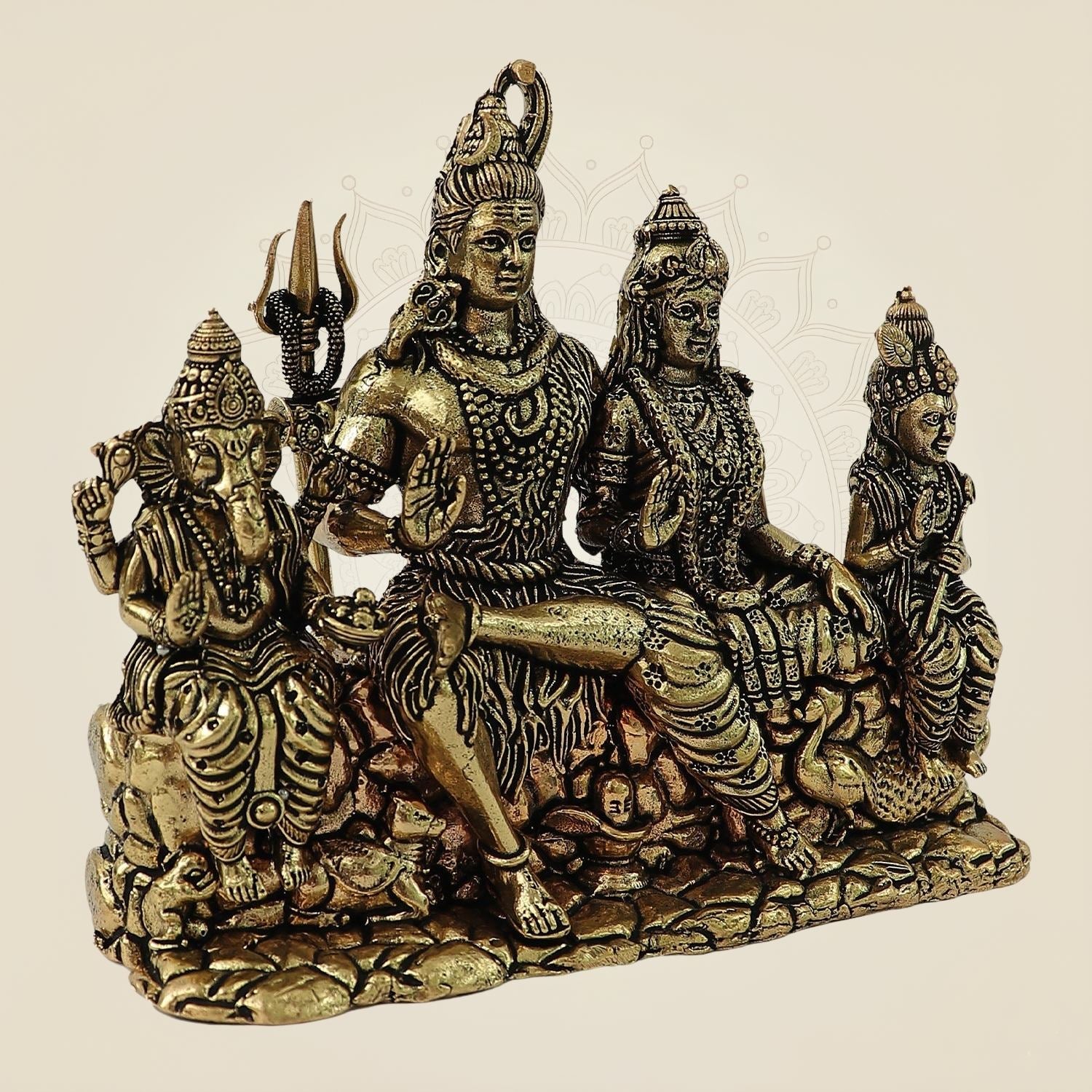 Exquisite Shiv Parivar Brass Statue – Superfine Handcrafted Divine Decor 4.5"