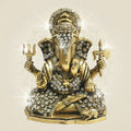 4" Brass Ganesha Statue in Fierce Form with Jewellery Stone Detailing - Luxeartisanship