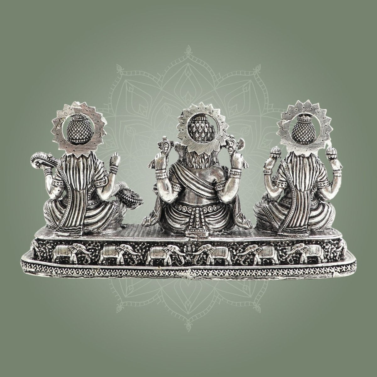 Ganesha Laxmi Saraswati Brass Silver Idol – Trimurti Set - Luxeartisanship
