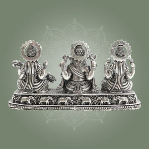 Ganesha Laxmi Saraswati Brass Silver Idol – Trimurti Set - Luxeartisanship