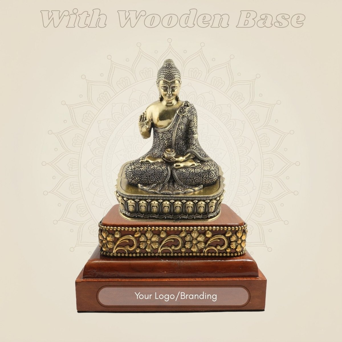 Brass Buddha Idol on a Square Wooden Base