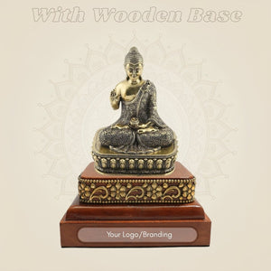 Brass Buddha Idol on a Square Wooden Base