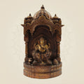 16.5" Seated Brass Ganesh Idol Big Size in Carved Mandap Design | Divine Home Decor