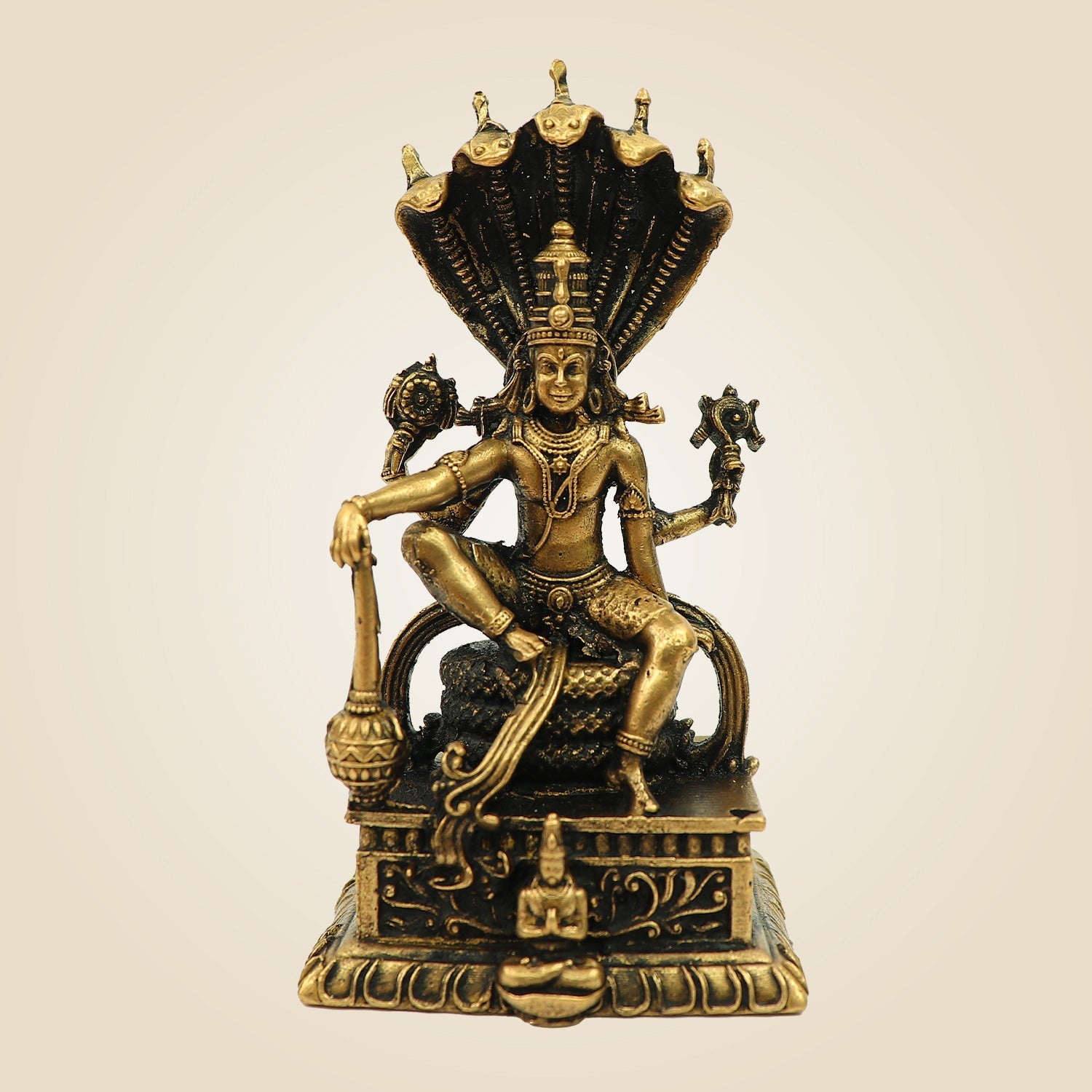 Lord Vishnu Bronze Idol on Sheshnag Throne 3.30" - Unique Statue
