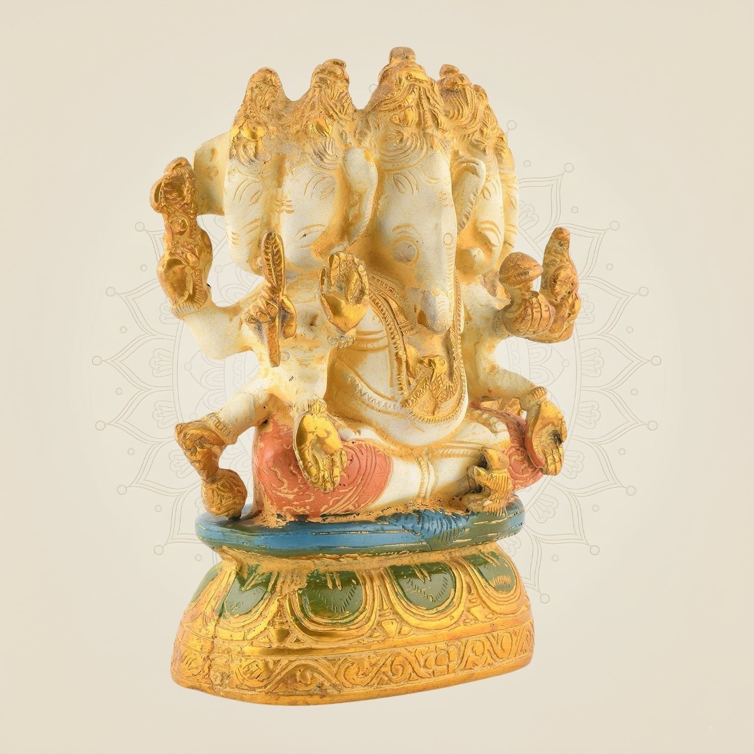 Panchmukhi Ganesha Idol – 8" Mud Finish Brass Statue for Home & Office