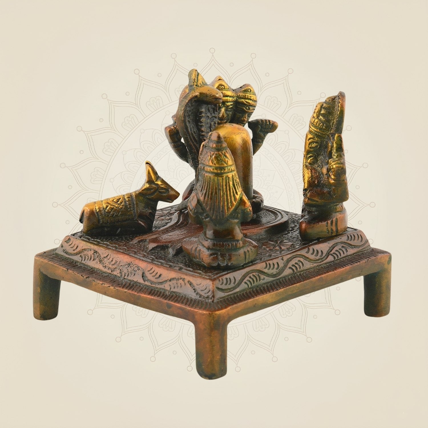 Brass Shiv Panchayat Idol 3.5" | Shiva Parvati Ganesh Decorative Spiritual Statue