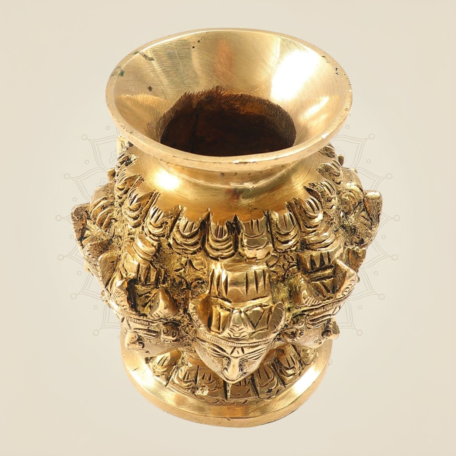Heritage Artwork Brass Ashta Face Kalash 3.35"- Traditional Ashtalakshmi Puja Pot