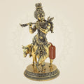 Lord Krishna with Cow Idol – 8" Handcrafted Brass Murti for Spiritual Gift & Decor