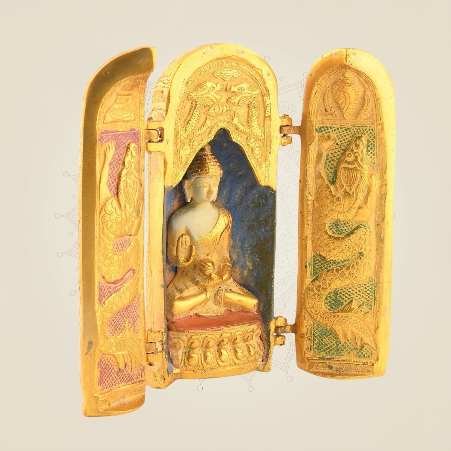 Folding Buddha Temple – 7.5" Brass Statue | Compact Spiritual Decor