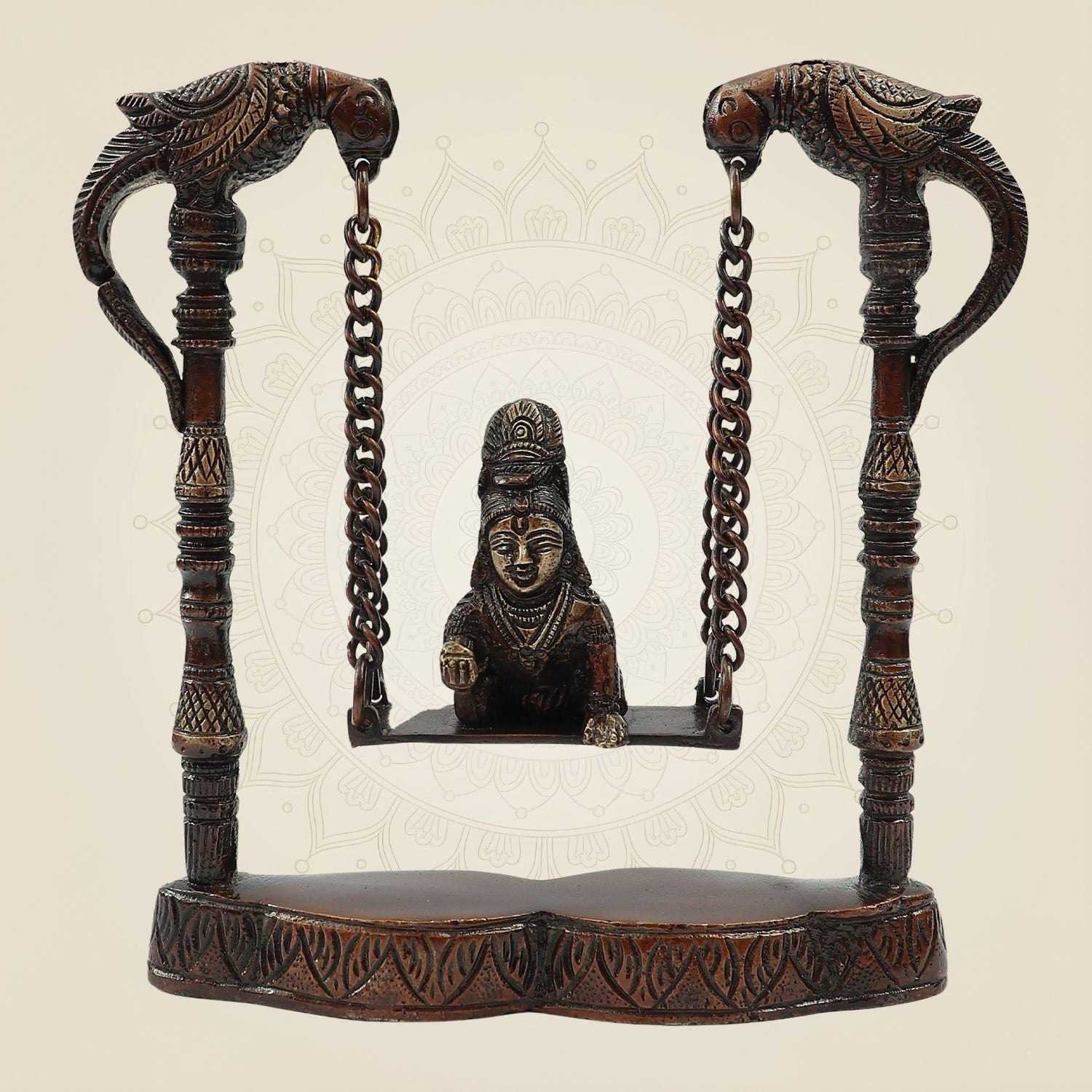 8" Brass Laddu Gopal on Jhula – Charming Bal Hand Painted Krishna Idol for Janmashtami, Puja & Home Décor