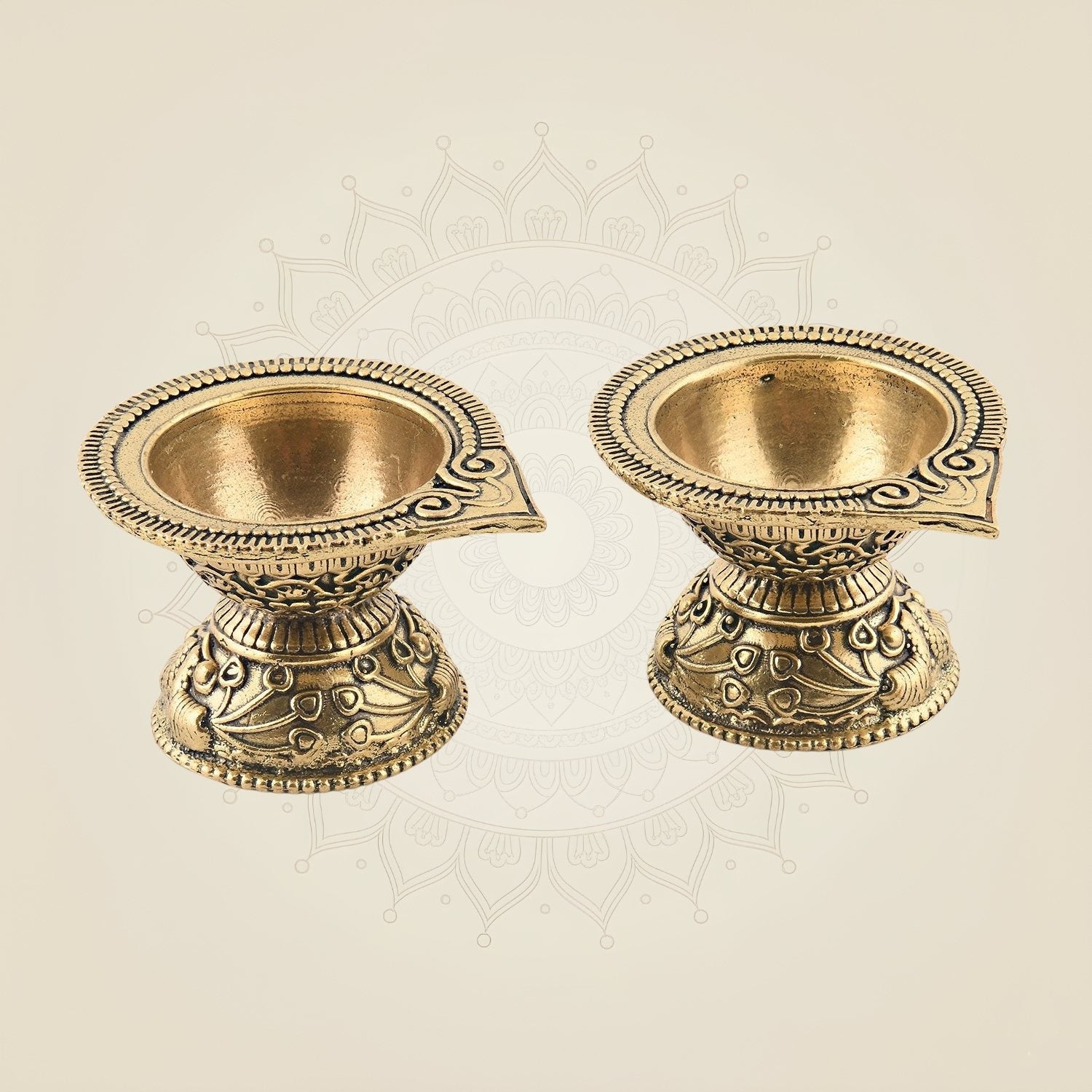 Brass Mini Diya Pair 1.25" – Traditional Oil Lamps for Mandir & Festive Décor