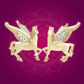 Brass Pegasus Horse Pair Statue 4.5" Decorated with Rhinestones