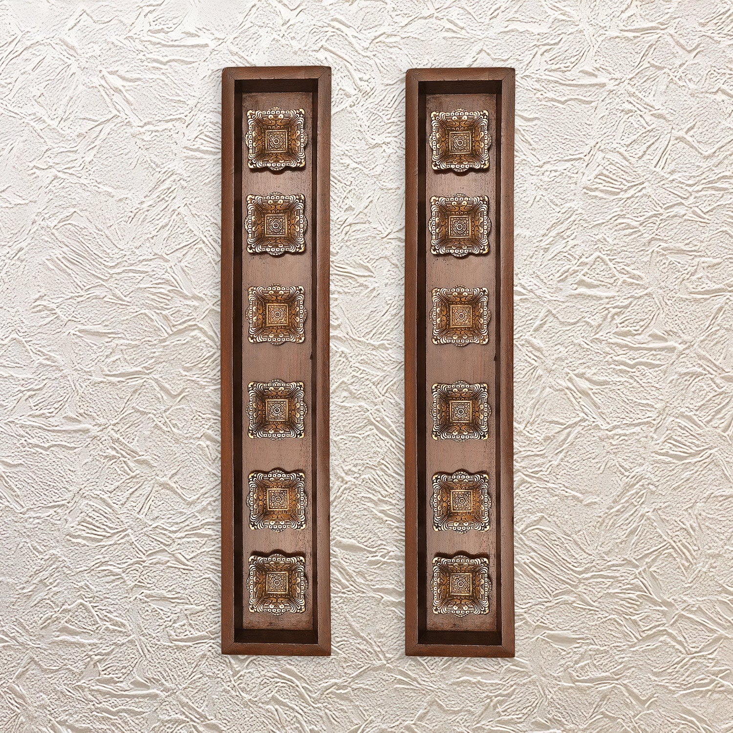 27" Wooden Frame with Brass Diya Pair – Decorative Wall Art for Festive Glow