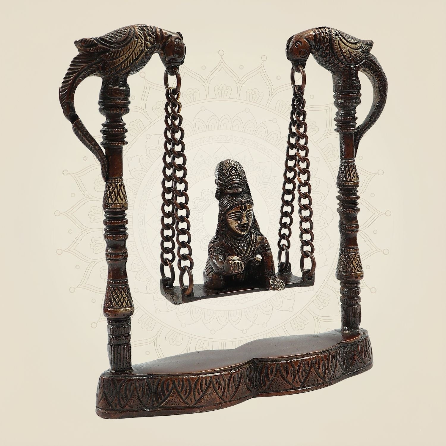 8" Brass Laddu Gopal on Jhula – Charming Bal Hand Painted Krishna Idol for Janmashtami, Puja & Home Décor