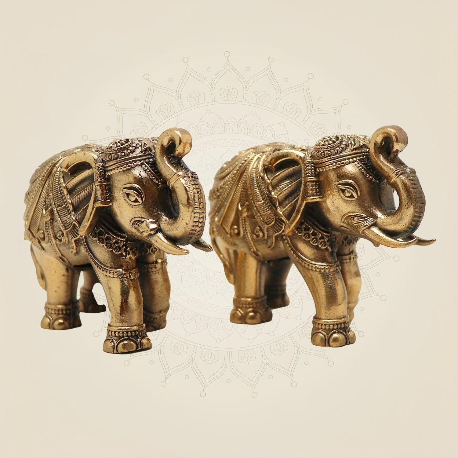 Brass Mini Elephant Pair 3" Artisan – Handcrafted Decor & Vastu Showpiece