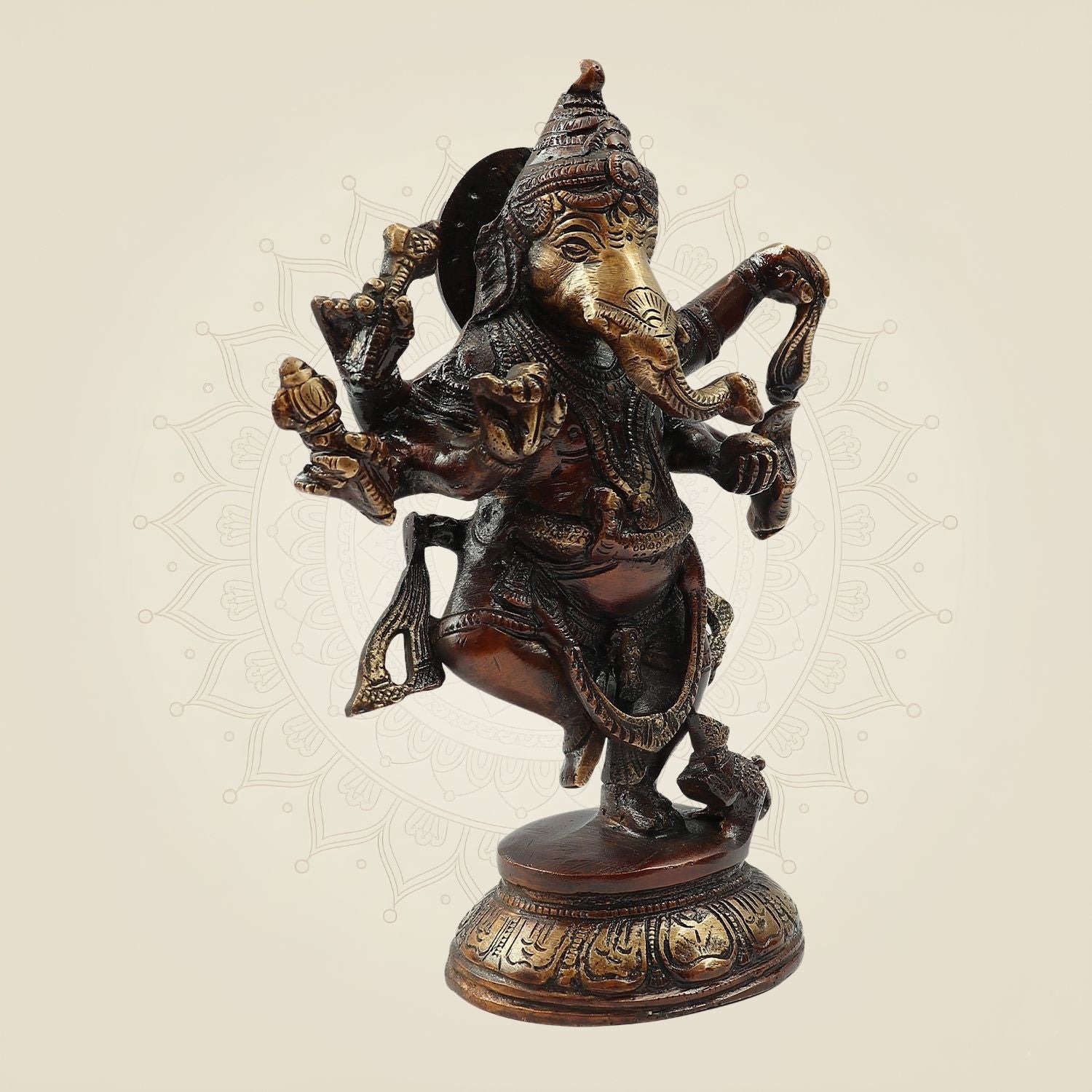Traditional Brass Ganesh Murti in Dancing Pose 8.5" | Temple & Home Decor