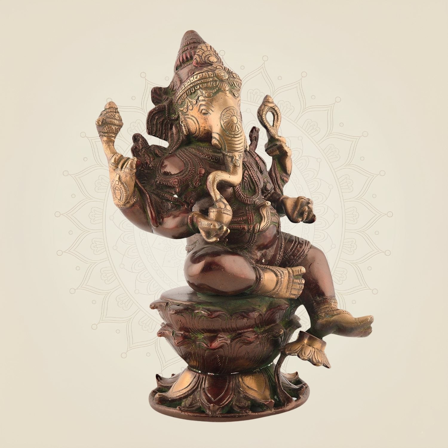 Colored Sitting Ganesha Idol – 11.5" Handcrafted Large Size Brass Murti for Home & Gift Use