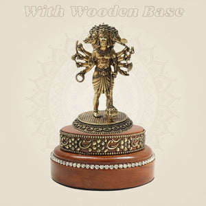 4.75" Five - Faced Hanuman Idol Brass Round Wood Base - Luxeartisanship