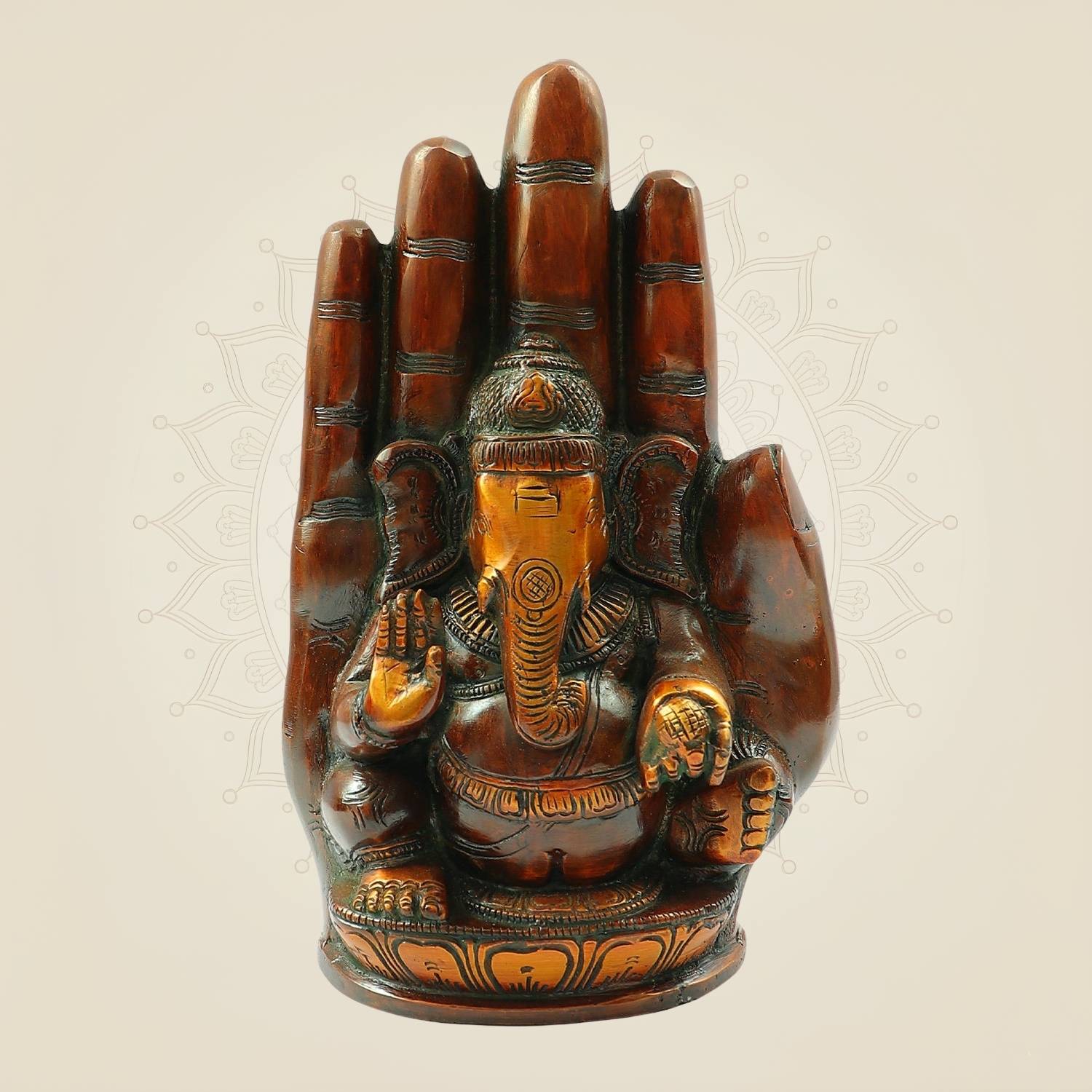 Divine Brass Ganesh Murti 9" Embossed on Hand Design for Puja & Home Decor