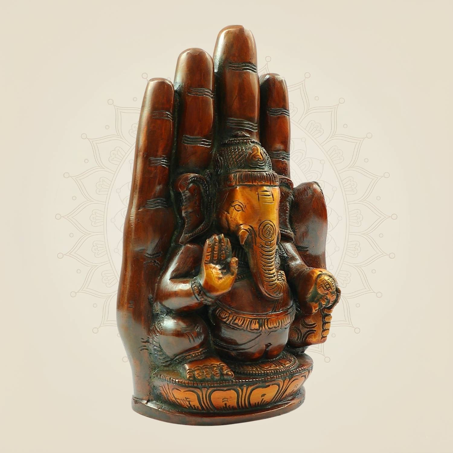 Divine Brass Ganesh Murti 9" Embossed on Hand Design for Puja & Home Decor