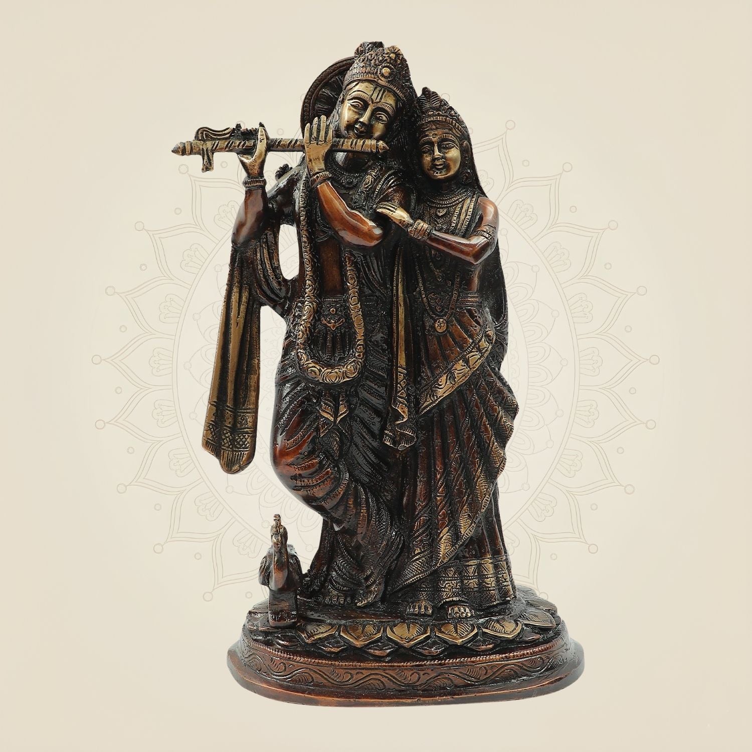 Colore Brass Radha Krishna Statue | Flute Playing Idol for Temple & Home Decor 11.75"