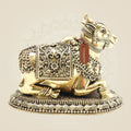 4" Brass Nandi Sitting Idol – Decorative Pure Brass Bull Statue for Temple