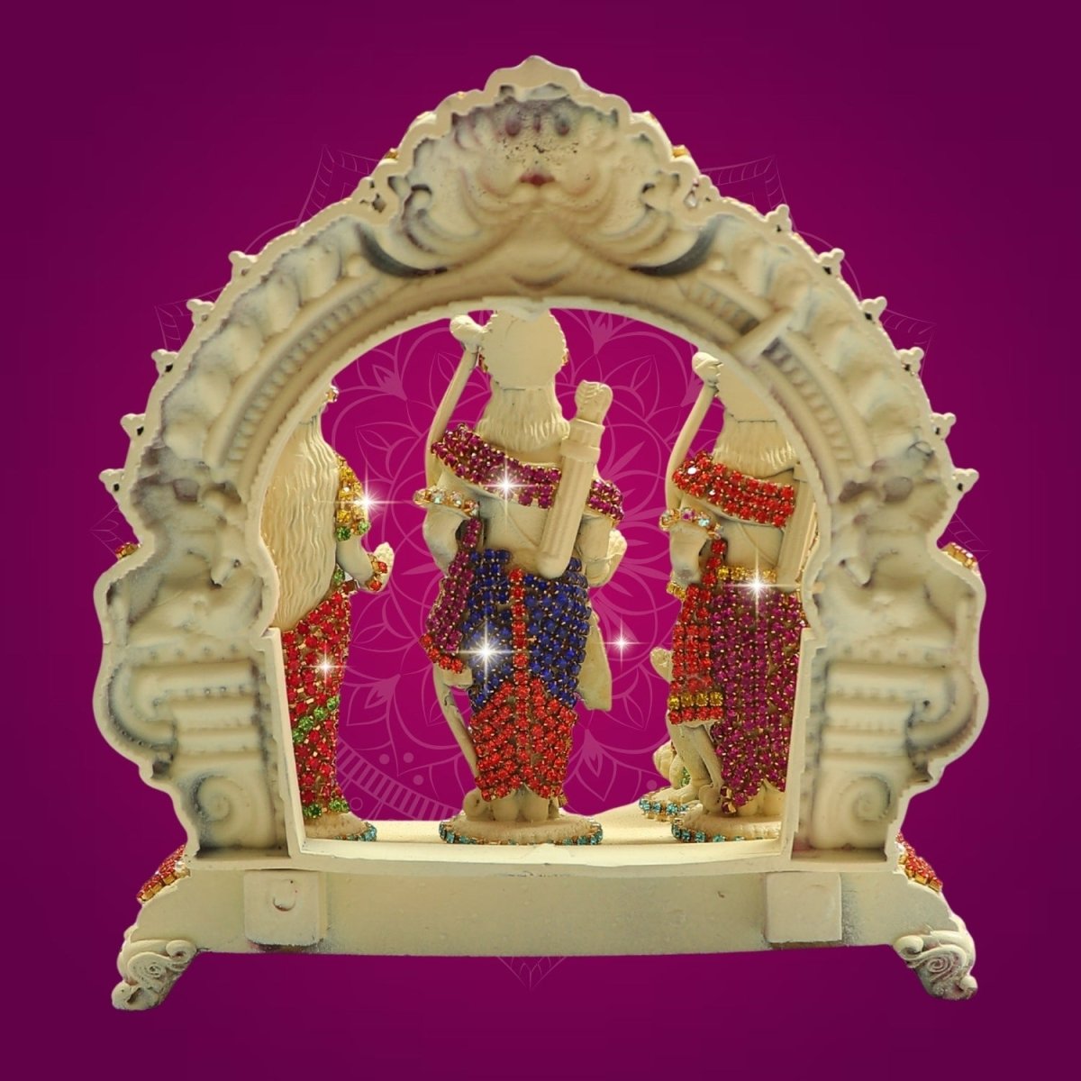 5" Brass Ram Darbar Idol with Jewellery Stone Work for Home Decor - Luxeartisanship