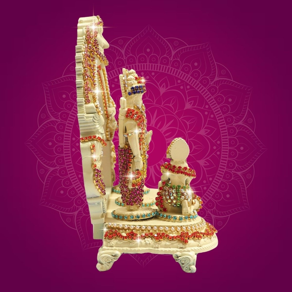 5" Brass Ram Darbar Idol with Jewellery Stone Work for Home Decor - Luxeartisanship