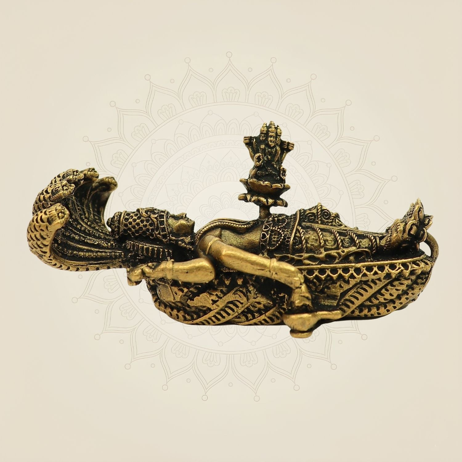Handcrafted Vishnu on Sheshnag Bronze Idol – Divine Anantashayana Idol - 1.50"