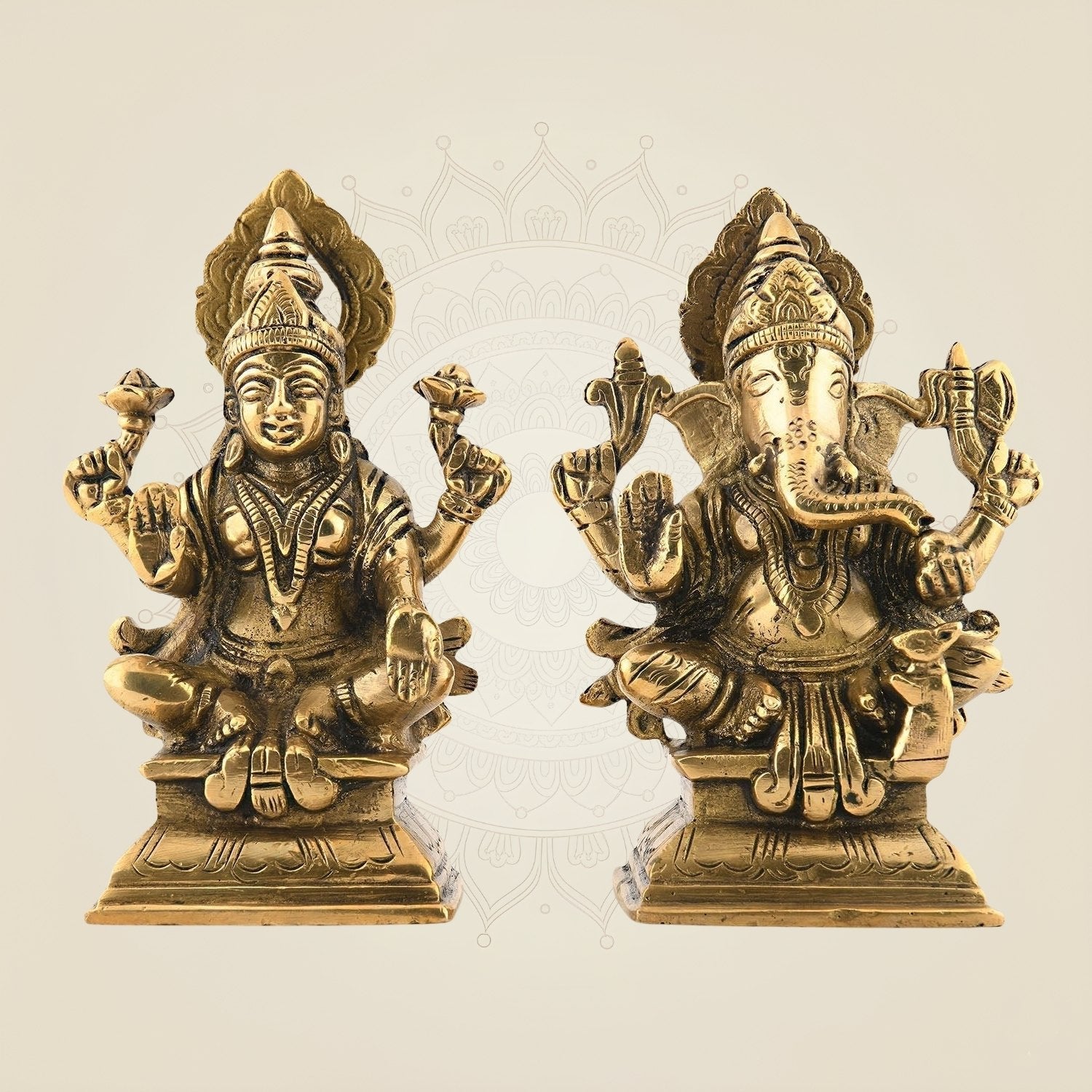 Brass Ganesh with Shubh Lakshmi Idol 5.25" | Vighnaharta Decorative Showpiece