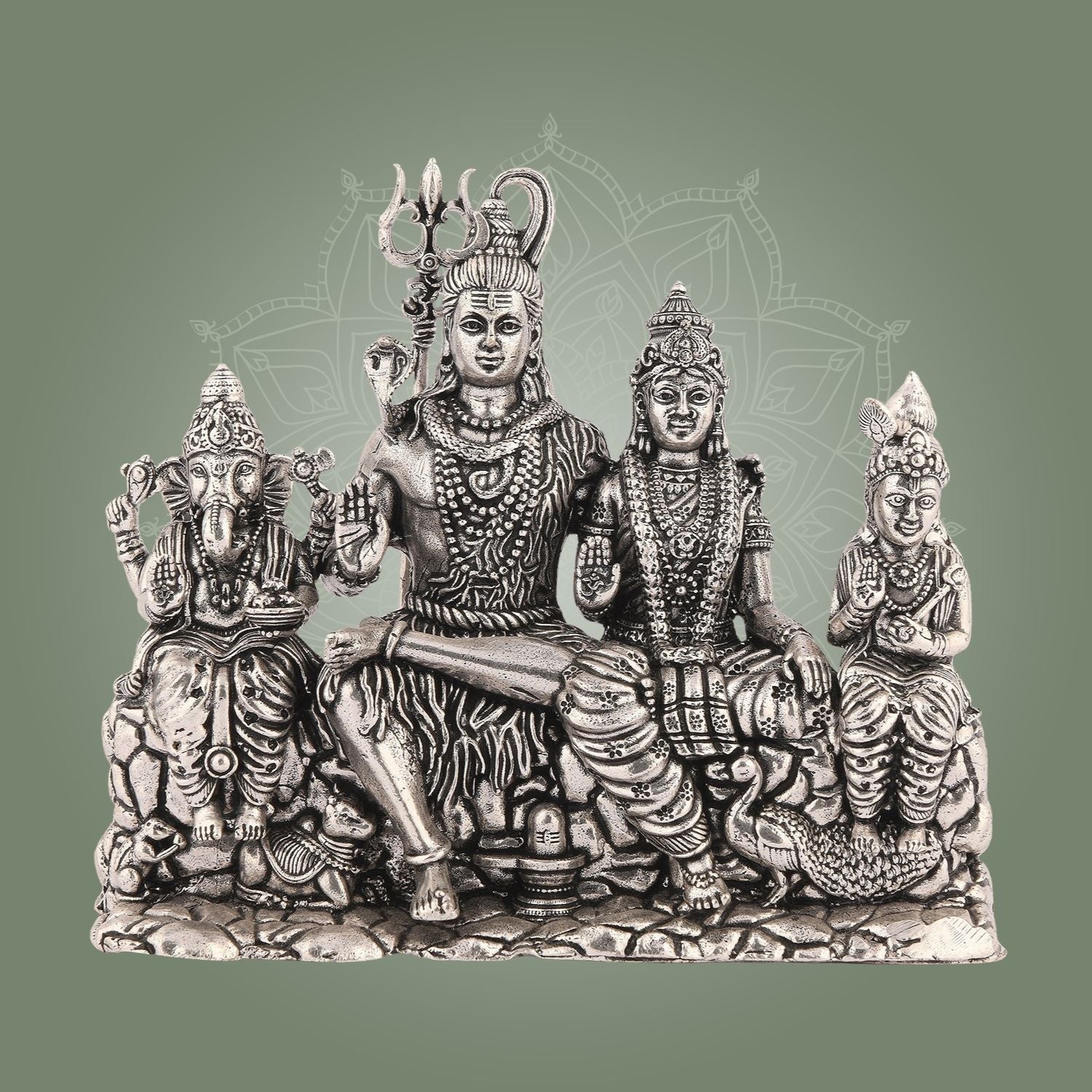 Shiva Parivar Brass Idol – 4.5" Silver Finish Handcrafted Statue Symbolizing Divine Unity