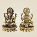 Brass Laxmi Ganesh Idol Pair – Small Lotus Base Murti 3" for Diwali Puja