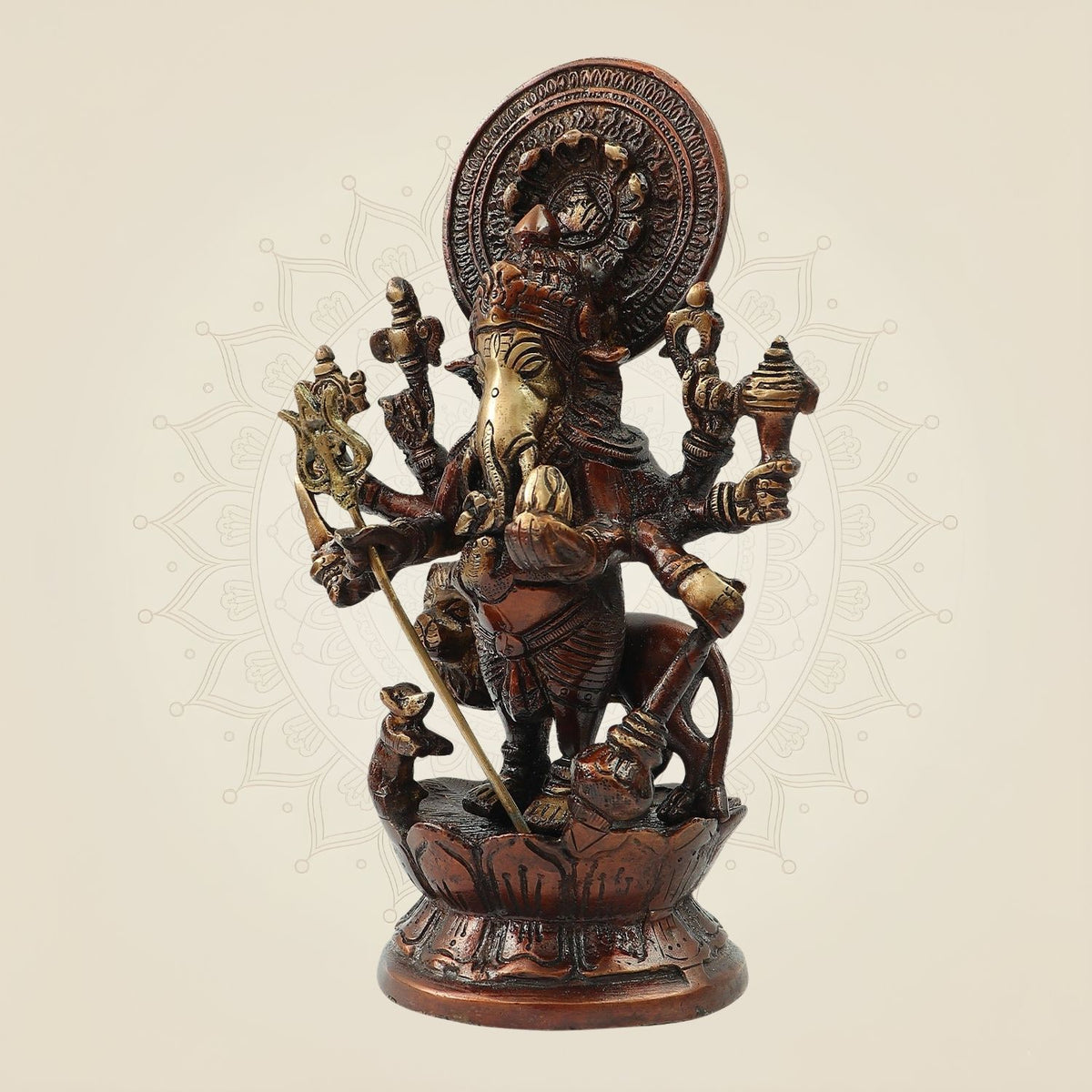 Bhuja Image Brass Astha Bhuja Ganesh Idol | Sacred 8 Arm Decor – Luxeartisanship