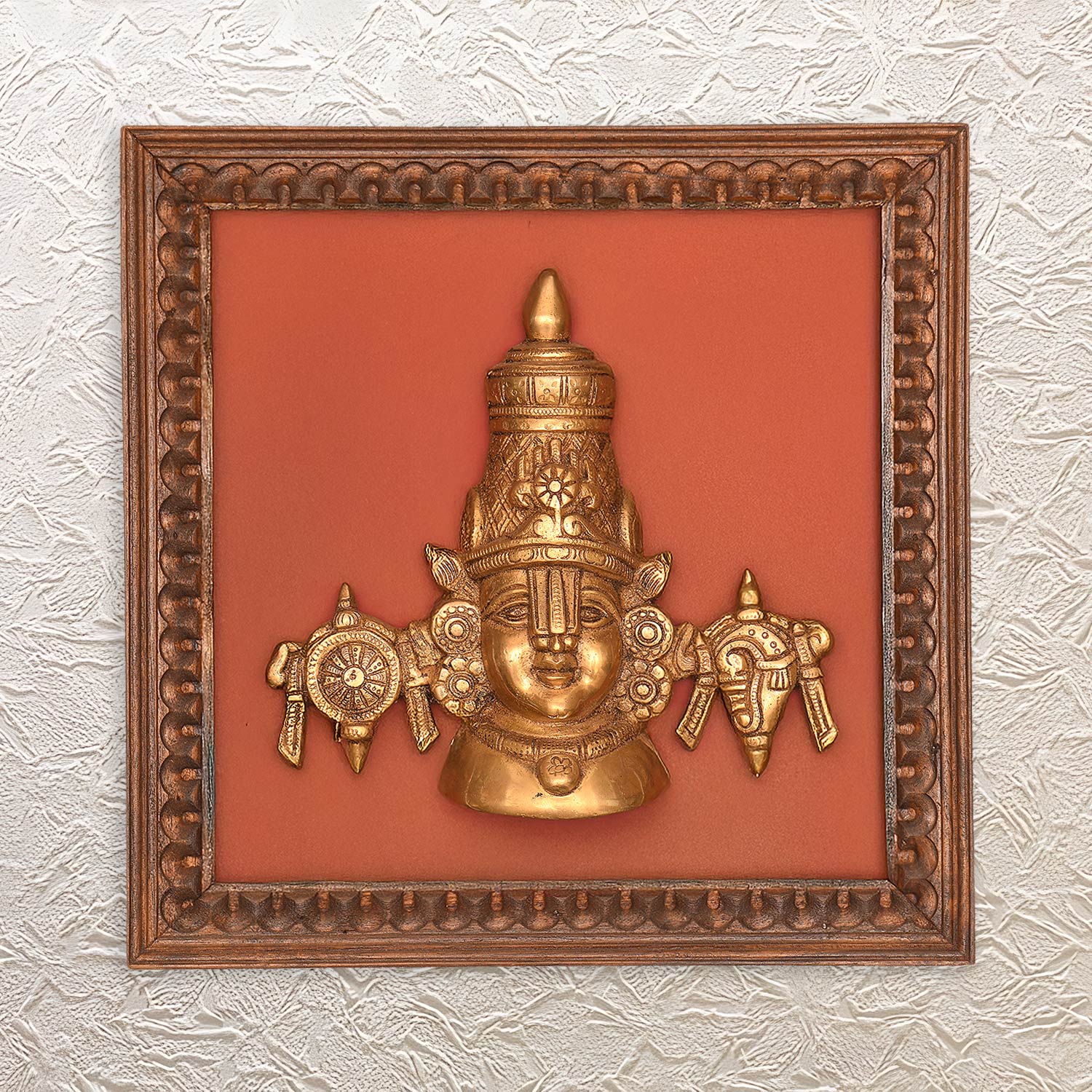 Wall Frame of Lord Balaji – 12" Brass Idol Hanging in Decorative Wooden Art