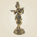 Brass Lord Krishna Playing Flute 6″ – Handcrafted Statue for Home Decor