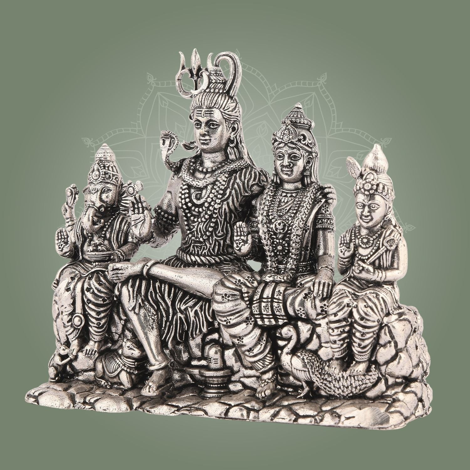 Shiva Parivar Brass Idol – 4.5" Silver Finish Handcrafted Statue Symbolizing Divine Unity