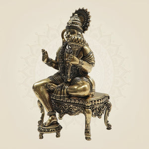 5.5" Brass Hanuman Sitting on Chowki – A Symbol of Devotion - Luxeartisanship