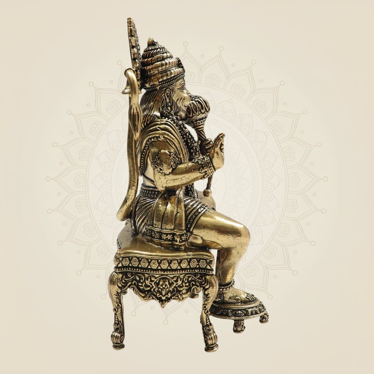 5.5" Brass Hanuman Sitting on Chowki – A Symbol of Devotion - Luxeartisanship
