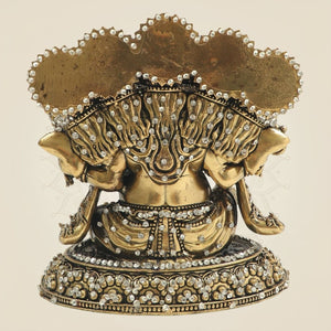 5.5" Panchmukhi Ganesha Brass Murti with Sheshnag Jewellery Stone Work - Luxeartisanship