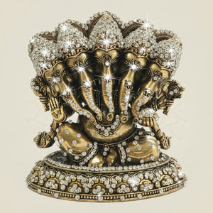 5.5" Panchmukhi Ganesha Brass Murti with Sheshnag Jewellery Stone Work - Luxeartisanship