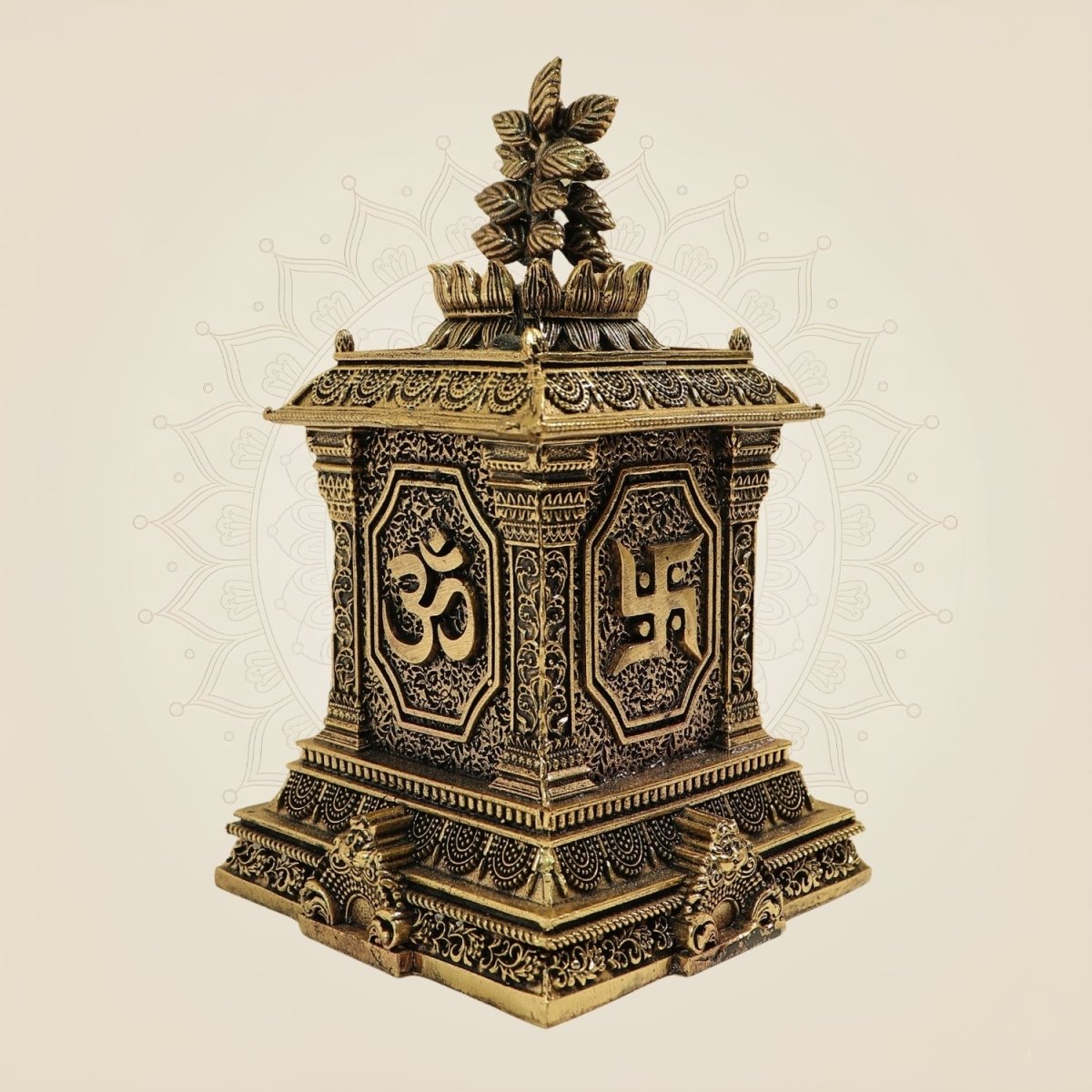 5.5" Traditional Pure Brass Tulsi Maadam with Om Design - Luxeartisanship
