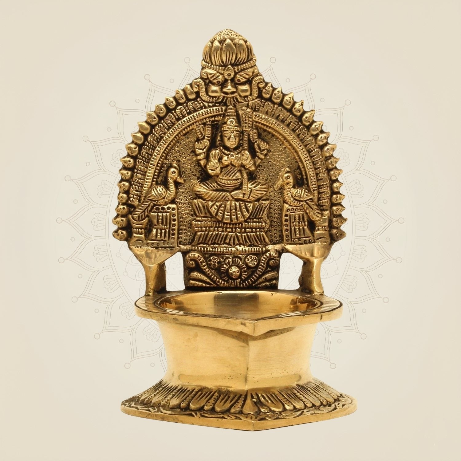 7" Handcrafted Brass Lakshmi Deepam – Traditional Pooja Oil Diya Decor