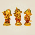 Musical Baby Ganesha Brass Idols 5.5" Each– Hand-Painted Set of 3 for Home & Gifts