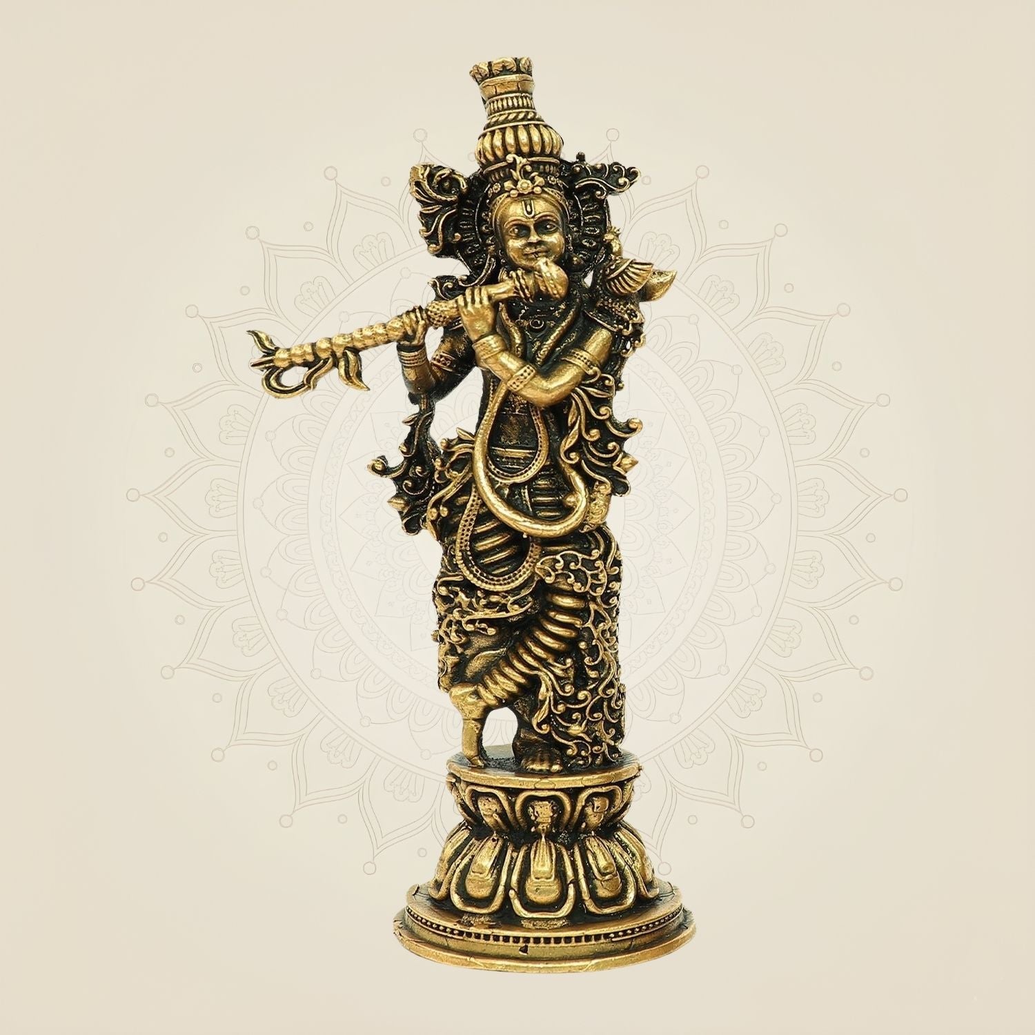 4.75" Krishna Bronze Idol – South Indian Divine Murti for Mandir