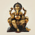 9.25" Brass Ganesh Idol on Throne – Majestic Sitting Ganesha Murti for Home & Gifts
