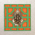 Lord Ganesha with Hanging Kalash – Brass Plate in Decorative Wooden Wall Frame 16"