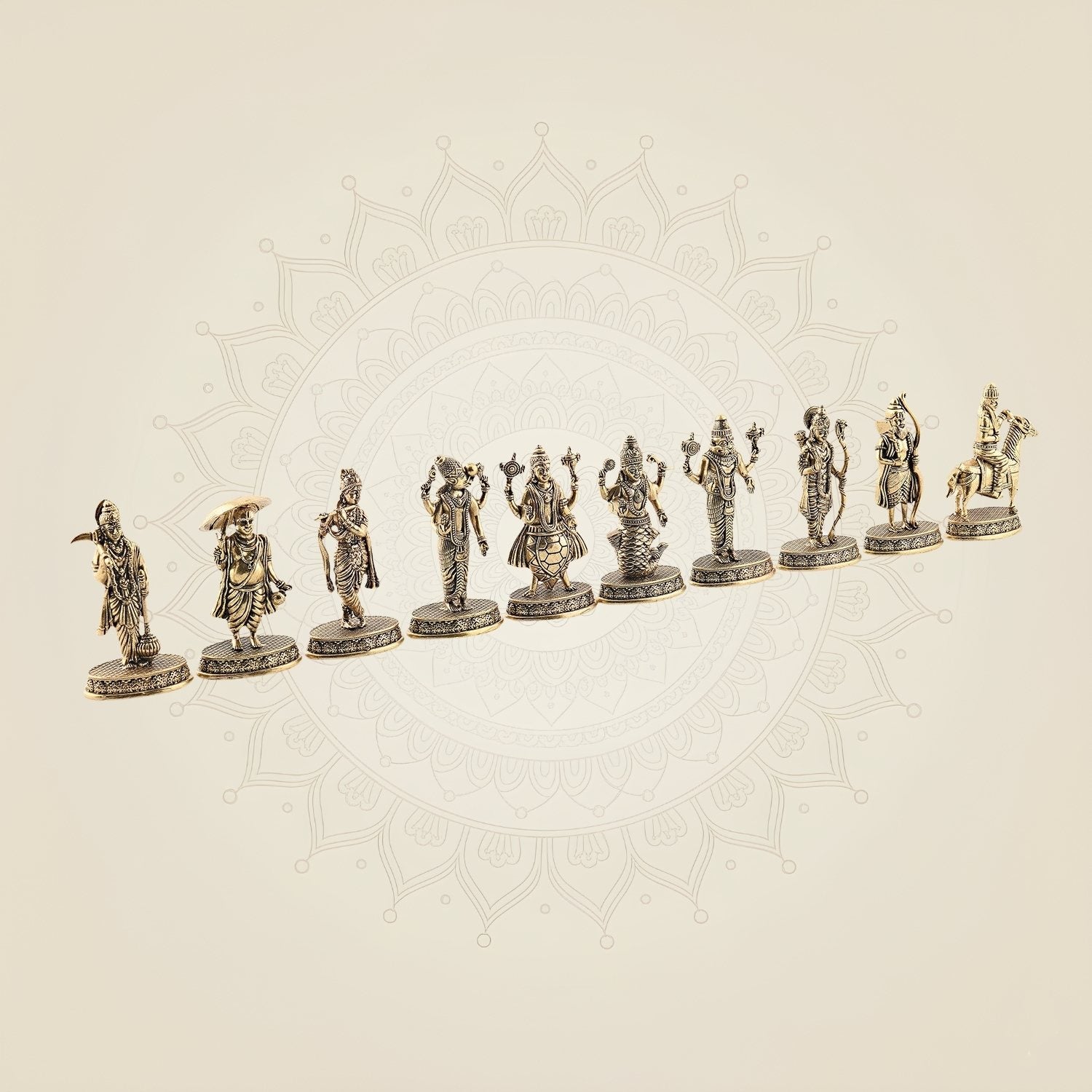 Dasavatharam Brass Set – 10 Avatars of Vishnu, Handcrafted Miniature Statues 2.5″