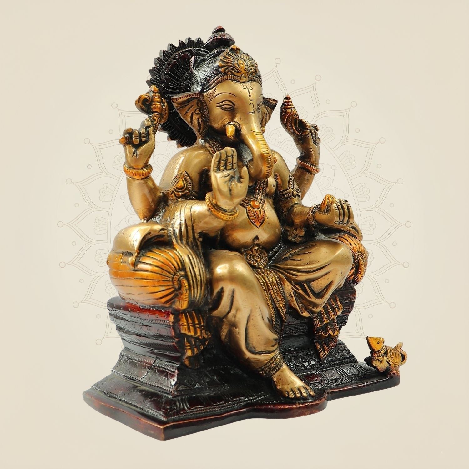 9.25" Brass Ganesh Idol on Throne – Majestic Sitting Ganesha Murti for Home & Gifts