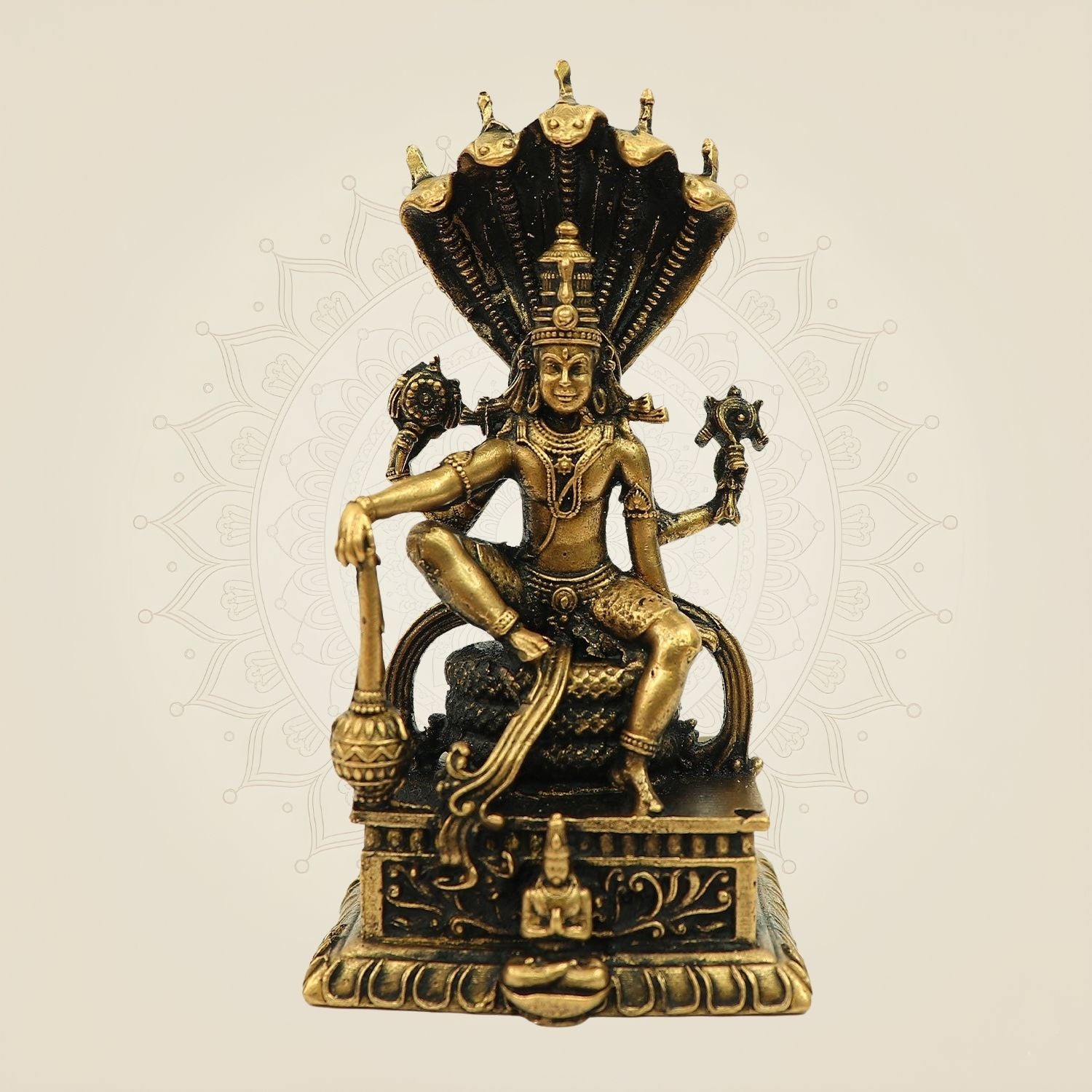 Lord Vishnu Bronze Idol on Sheshnag Throne 3.30" - Unique Statue